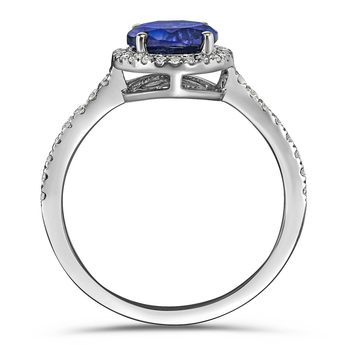 Astra 3.60ct Lab Sapphire and Diamond Halo Shoulder Set Round Cut in Silver